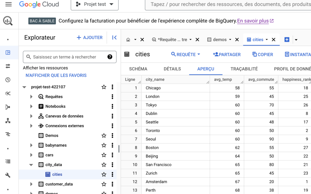 formation Google Data Analytics, interface de BigQuery